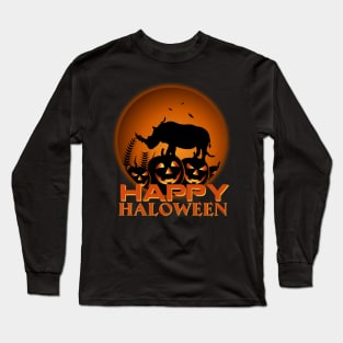 Rhinoceros Pumpkin Happy Halloween Costume Funny Gifts Long Sleeve T-Shirt